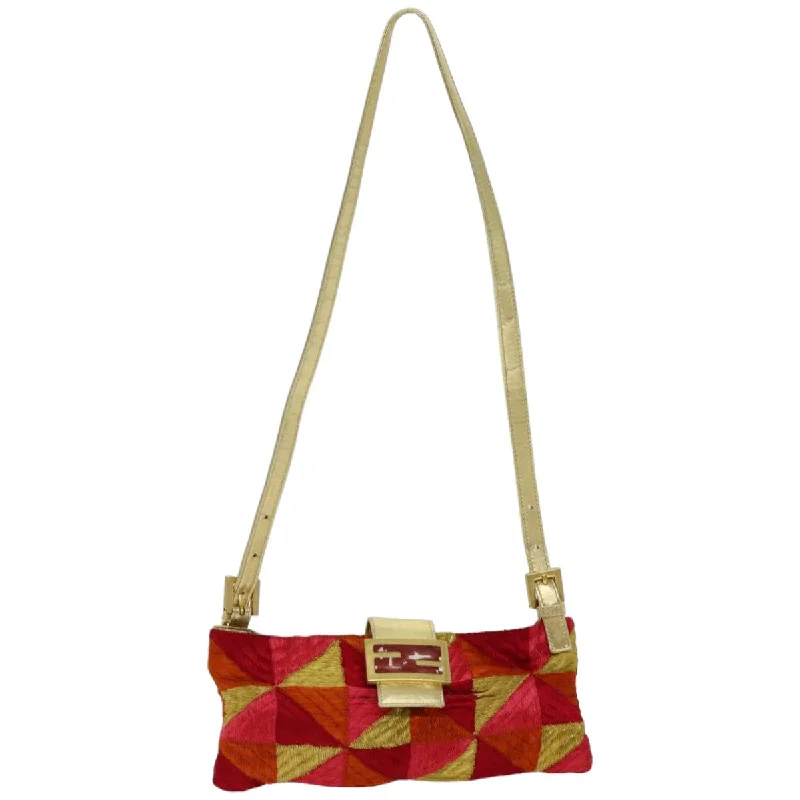 FENDI Mamma Baguette Shoulder Bag Canvas Red  76103