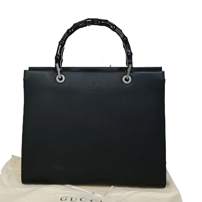 Gucci Logo Bamboo Hand Bag Tote Leather