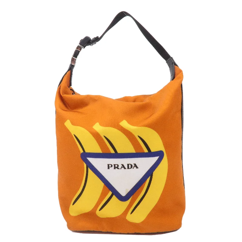 PRADA Leather Nylon Hand Bag  Shoulder Bag Orange Black