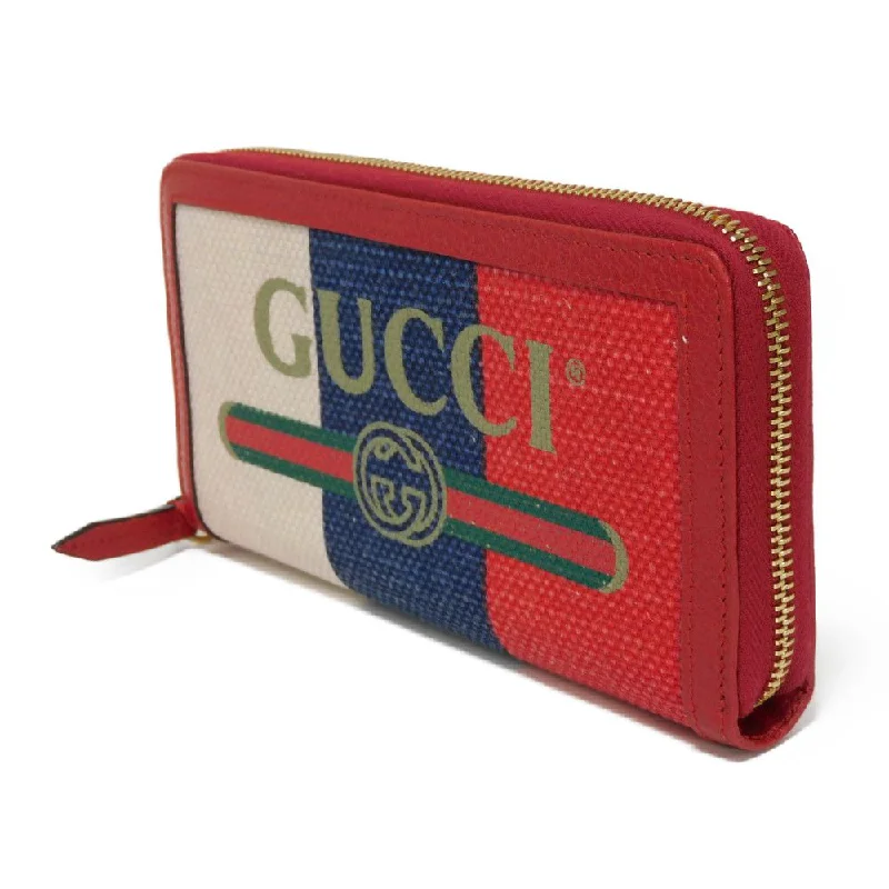 GUCCI Long Wallet Purse 524790 9SBCG 9093 Baiadella Linen Canvas x Calfskin Leather Tricolor Byadera stripes logo zip around wallet Women(Unisex) Used