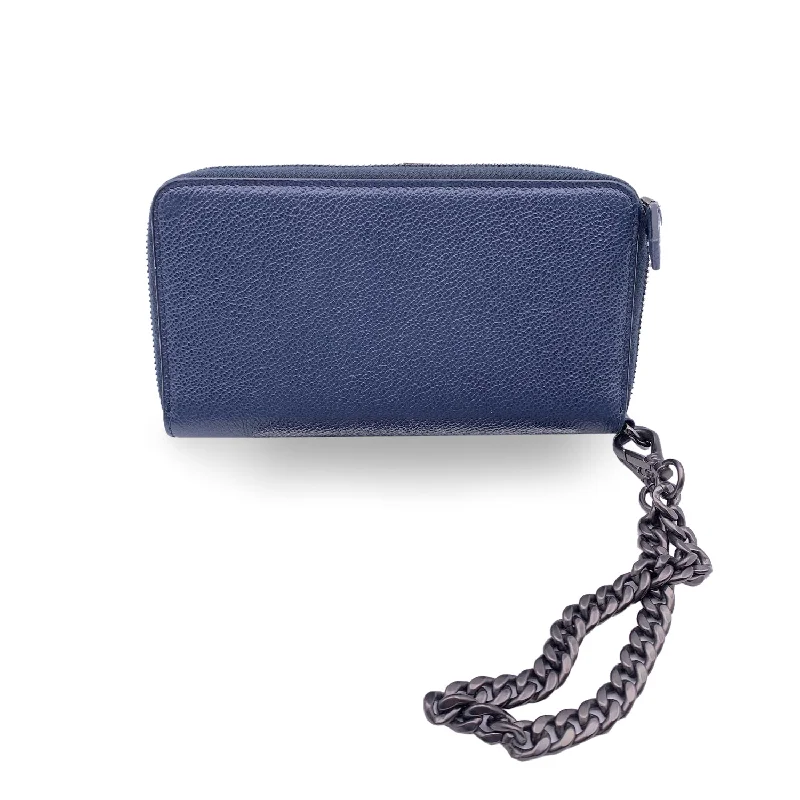 PRADA Blue Leather Wallet On Chain Woc Wristlet Zippy Wallet