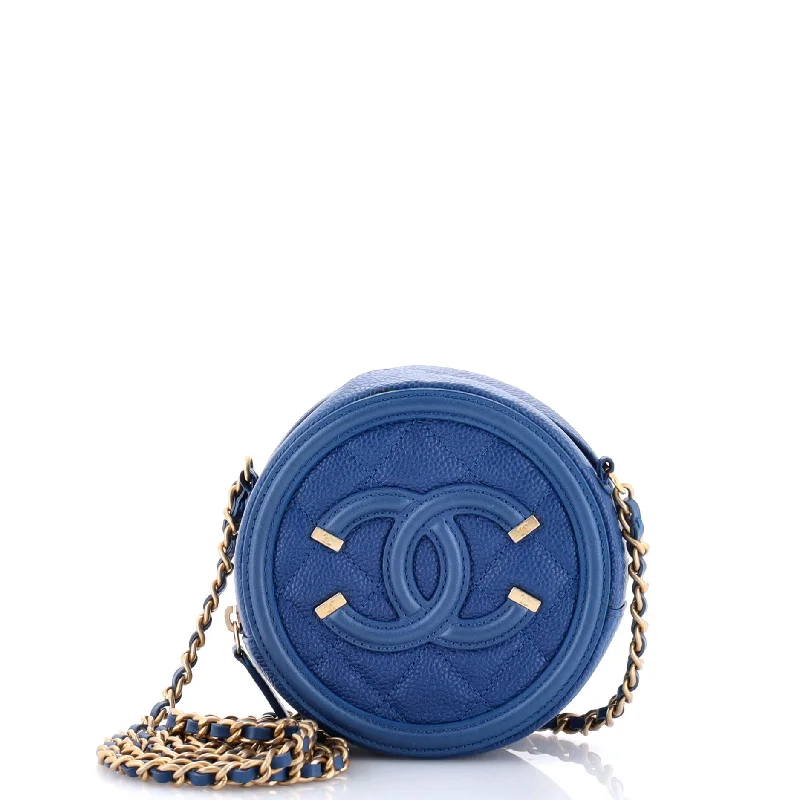 Filigree Round Clutch with Chain Quilted Caviar Mini