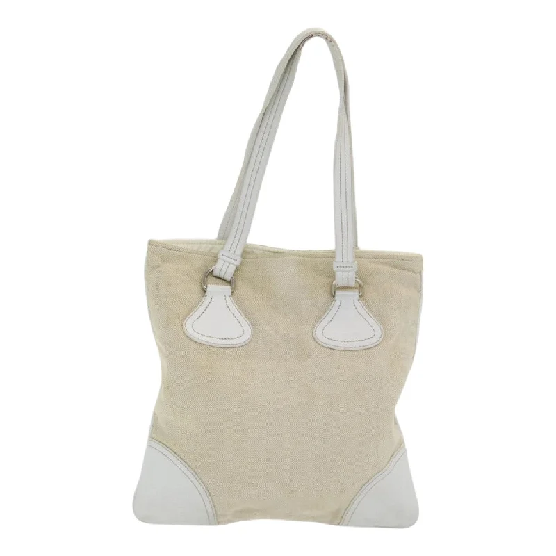 PRADA Tote Bag Canvas Beige Silver  86251