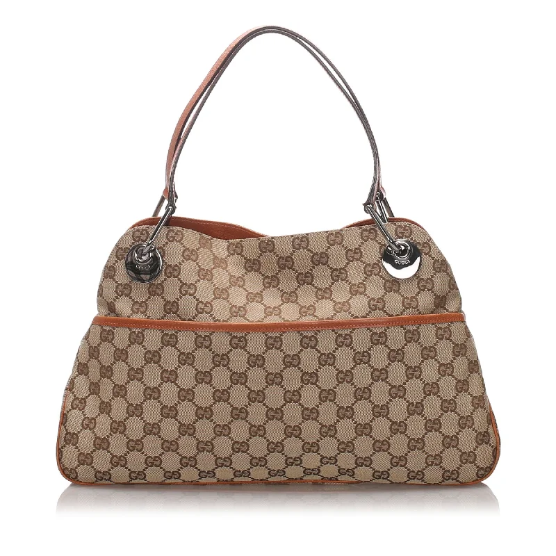 Gucci Brown Beige Canvas Fabric GG Eclipse Tote Bag Italy