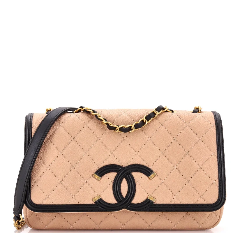 Filigree Flap Bag Quilted Caviar Medium