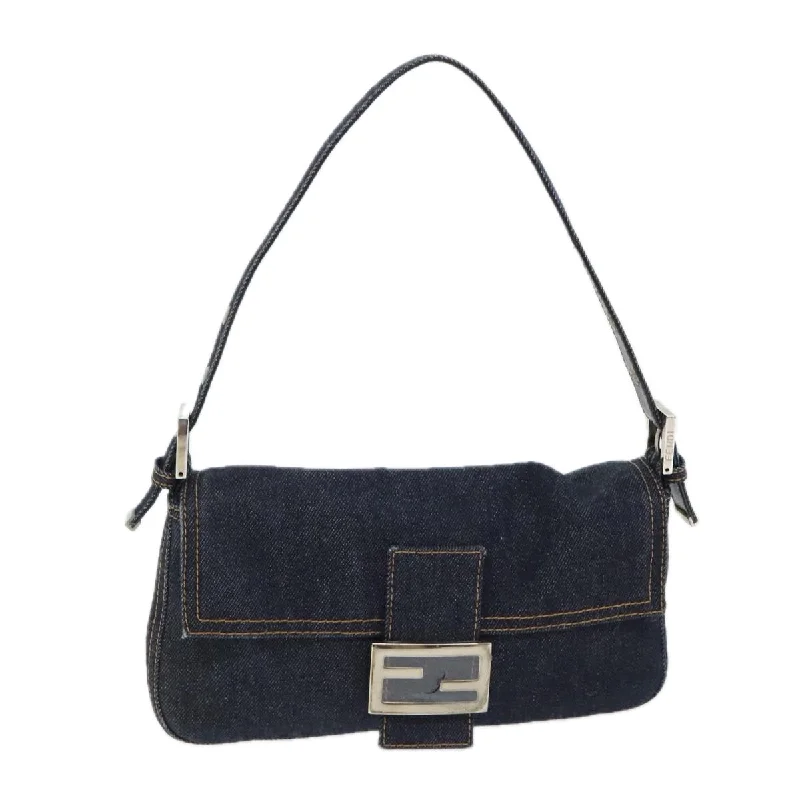 FENDI Mamma Baguette Shoulder Bag Denim Navy Silver  yk15240A