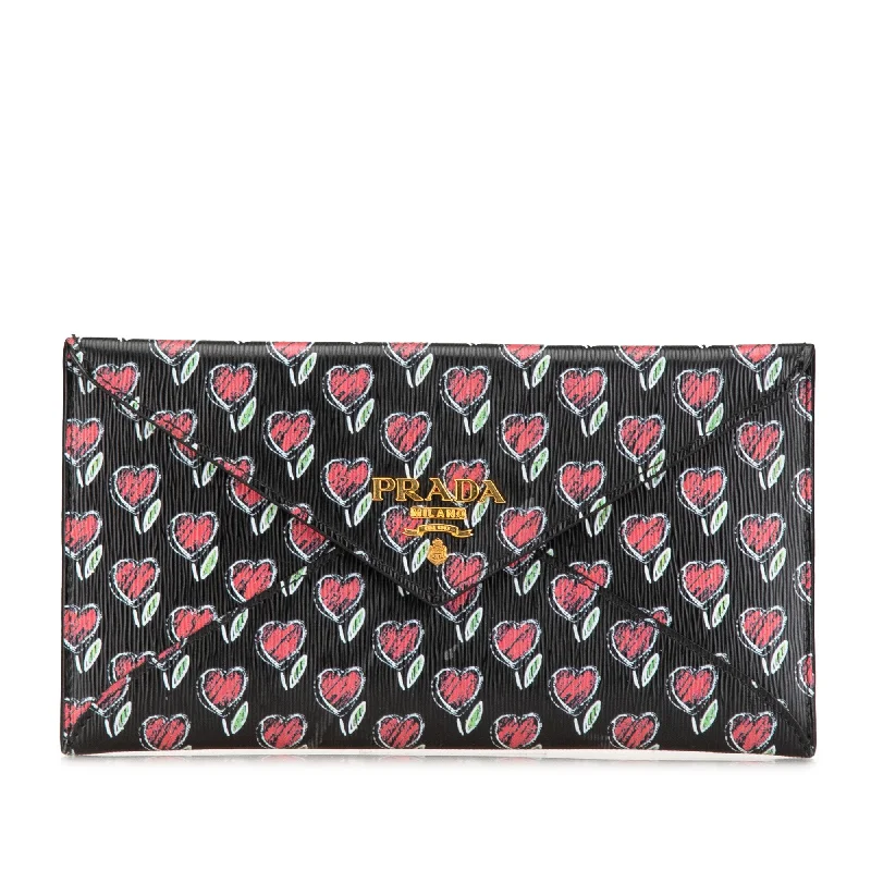 Black Prada Vitello Move Love Envelope Wallet