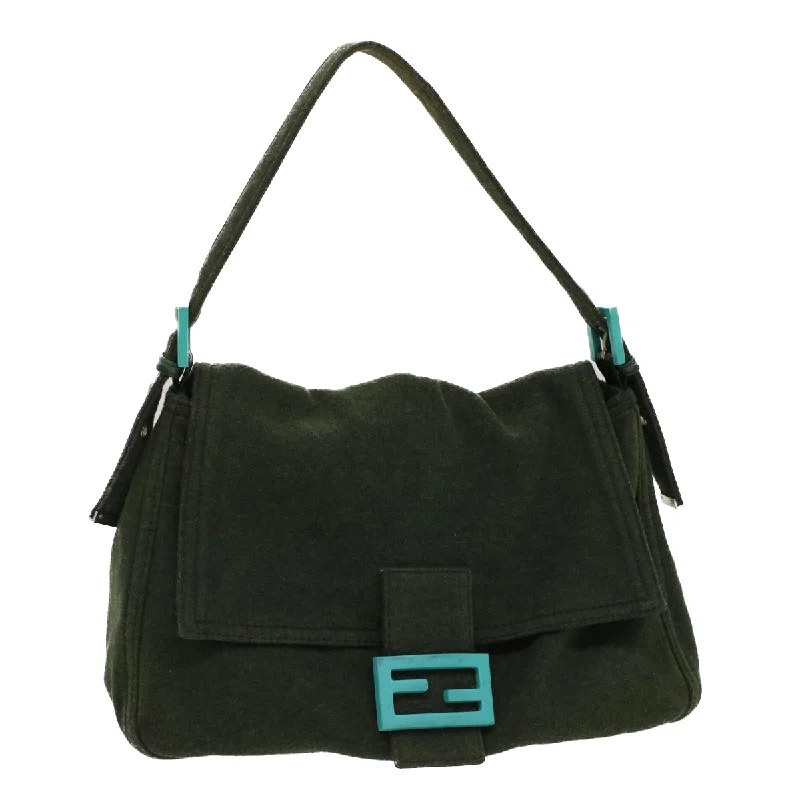 FENDI Mamma Baguette Shoulder Bag cotton Green Light Blue  bs8194