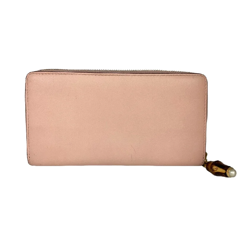 GUCCI Long Wallet Purse 453158 leather pink Zip Around Bamboo Nim Fair Women Used