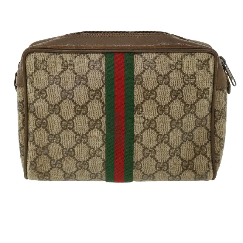 GUCCI Web Sherry Line GG Canvas Clutch Bag PVC Leather Beige Green  37094