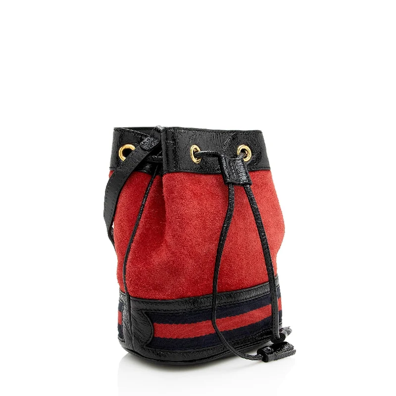 Gucci Suede Patent Leather Ophidia Mini Bucket Bag (SHF-22971)