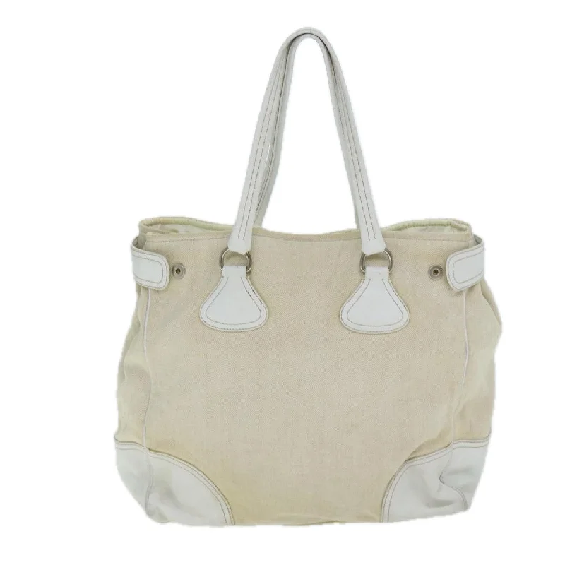 PRADA Tote Bag Canvas Leather Beige  bs15608