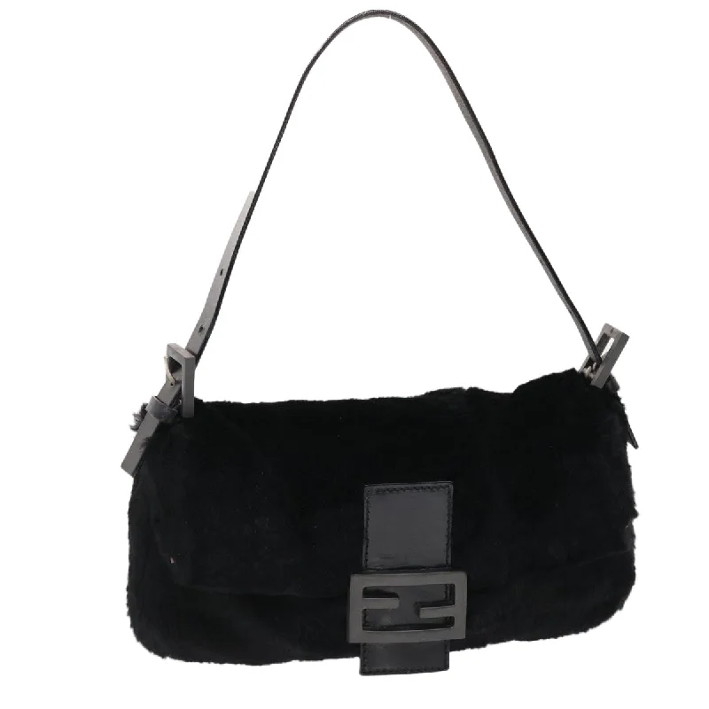 FENDI Mamma Baguette Shoulder Bag Fur Black  49782