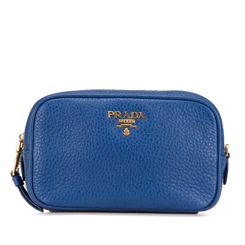 Blue Prada Vitello Daino Cosmetic Pouch