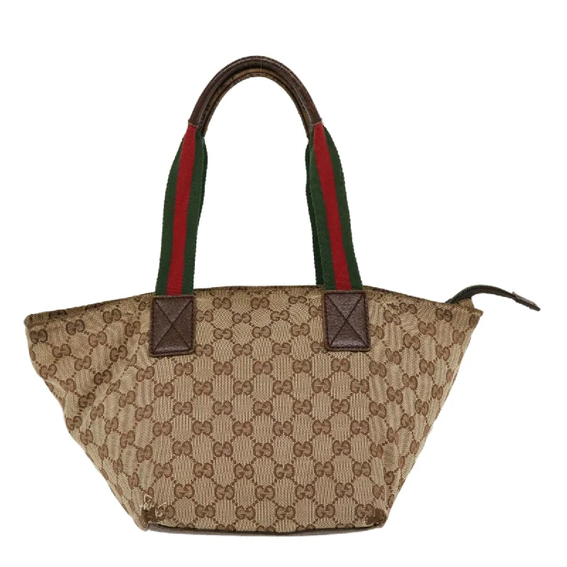 GUCCI Web Sherry Line GG Canvas Hand Bag Beige Green Red 214397  rd4468