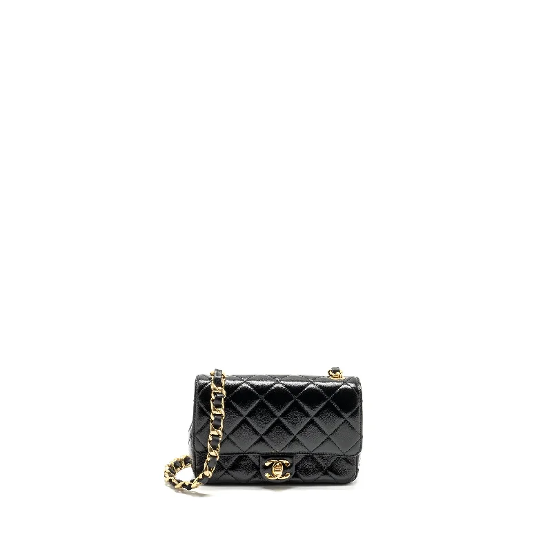 Chanel 24b Giant Chain Flap Shoulder Bag Lambskin Black GHW (Microchip)