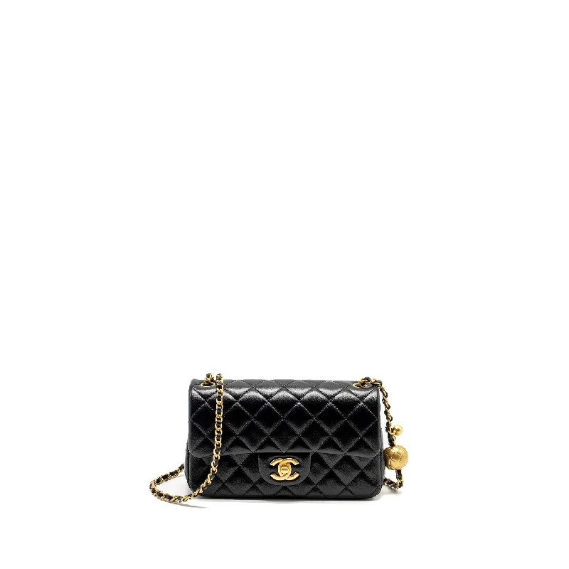 Chanel 24K Pearl Crush Mini Rectangular Flap Bag Shiny Lambskin Black GHW (Microchip)