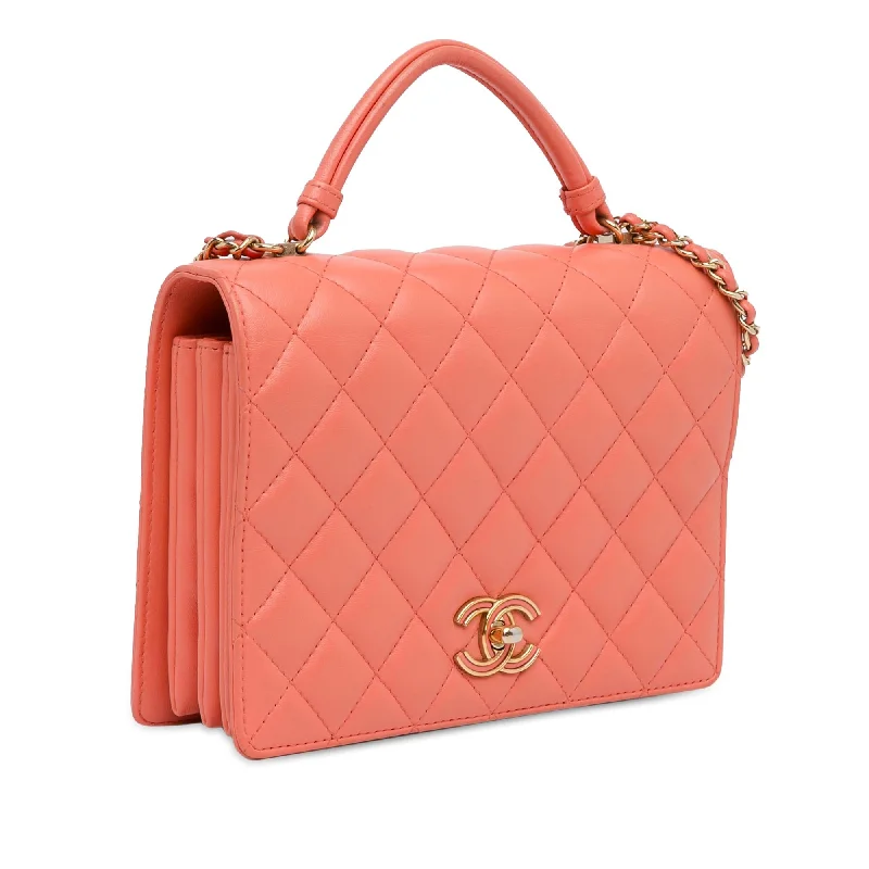 Chanel CC Quilted Lambskin Top Handle Flap (L5HKxu)