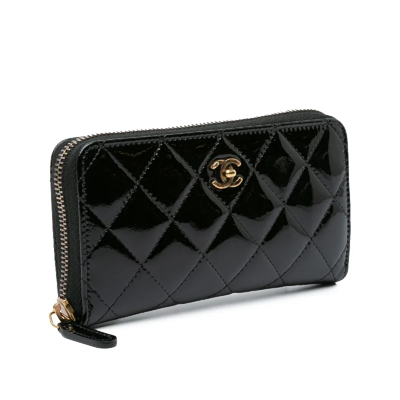 Chanel CC Quilted Patent Zip Around Long Wallet (OZKSJN)