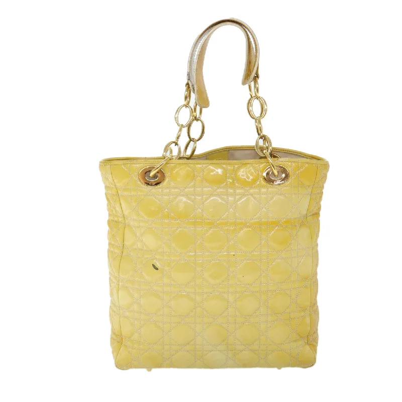 CHRISTIAN DIOR Lady Dior Canage Chain Tote Bag Patent leather Yellow Auth 54827