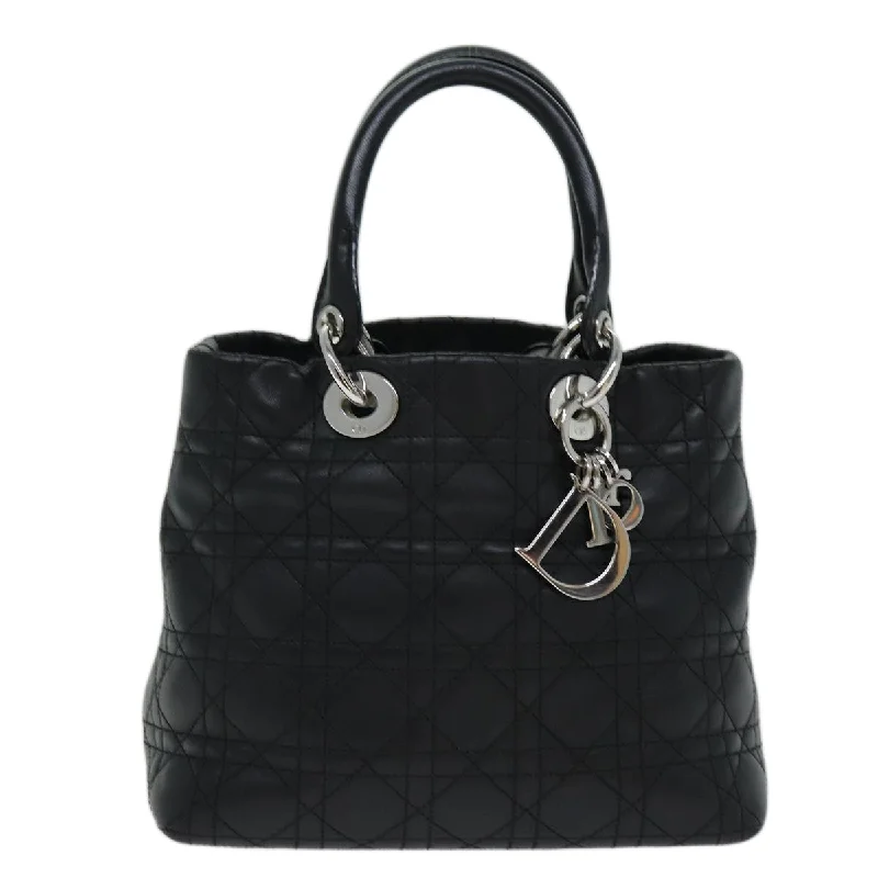 CHRISTIAN DIOR Lady Dior Canage Hand Bag Lamb Skin Black Auth hk1282