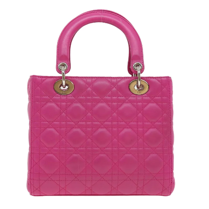 CHRISTIAN DIOR Lady Dior Canage Hand Bag Lamb Skin Pink Auth 30532A