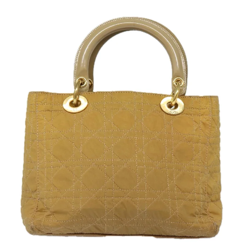 CHRISTIAN DIOR Lady Dior Canage Hand Bag Nylon 2way Beige Auth yk13576