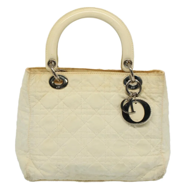 CHRISTIAN DIOR Lady Dior Canage Hand Bag Nylon 2way White Auth 54363