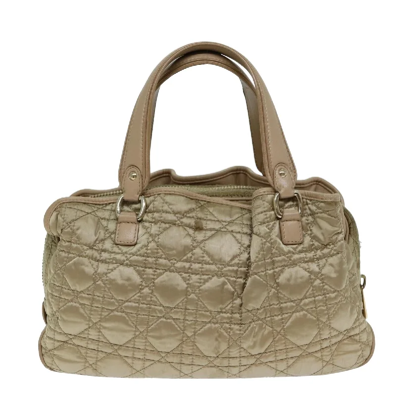 CHRISTIAN DIOR Lady Dior Canage Hand Bag Nylon Beige Auth bs14404