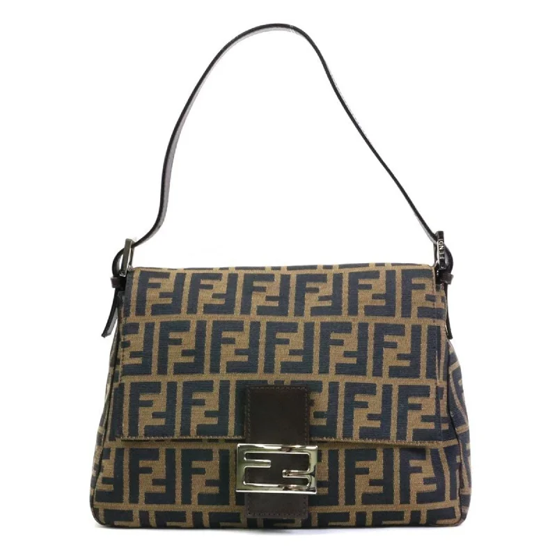 FENDI Shoulder Bag Zucca Canvas/Leather Brown Silver Women's 99521g